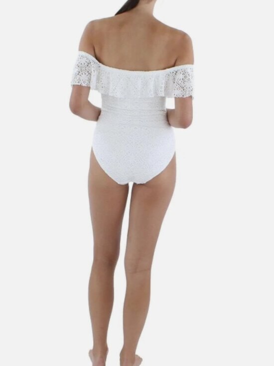 NWT! Ralph Lauren White Lace Crochet Off Shoulder One Piece Swimsuit NEW! - Picture 3 of 5